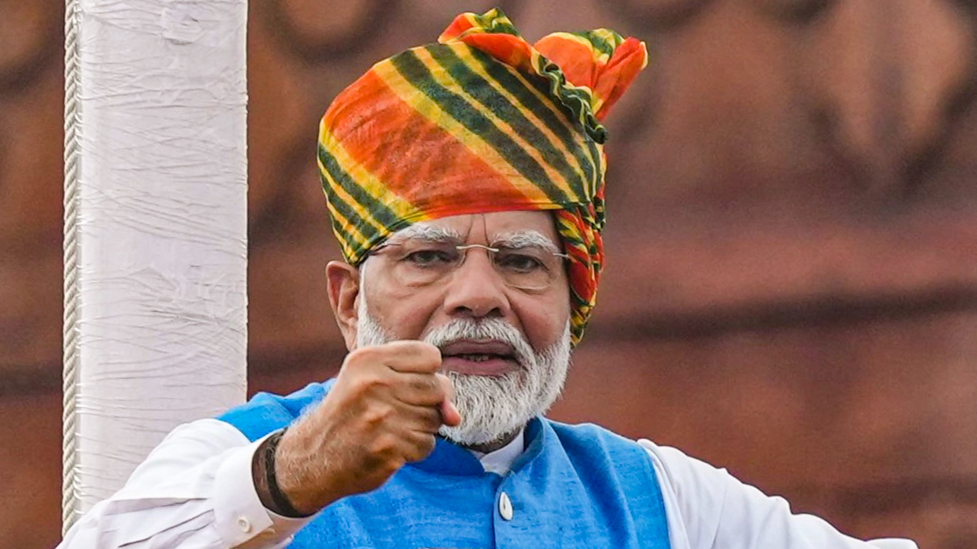 <div class="paragraphs"><p>Prime Minister Narendra Modi addresses the nation from the Red Fort on 78th Independence Day, in New Delhi, Thursday, Aug. 15, 2024.</p></div>